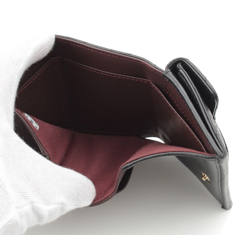 Chanel Lambskin Matelasse Compact Wallet Trifold Black