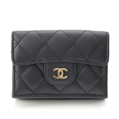 Chanel Lambskin Matelasse Compact Wallet Trifold Black