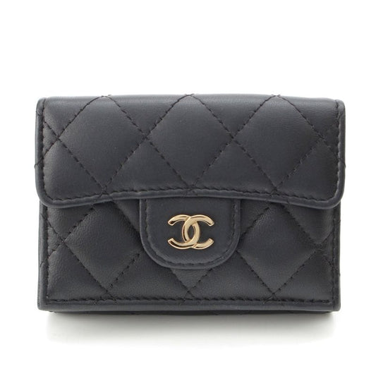 Chanel Lambskin Matelasse Compact Wallet Trifold Black