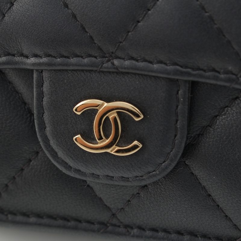 Chanel Lambskin Matelasse Compact Wallet Trifold Black