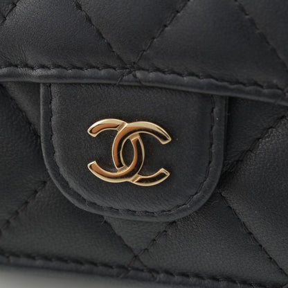 Chanel Lambskin Matelasse Compact Wallet Trifold Black