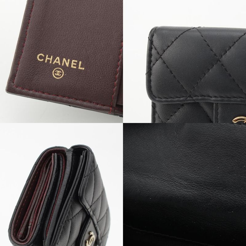 Chanel Lambskin Matelasse Compact Wallet Trifold Black