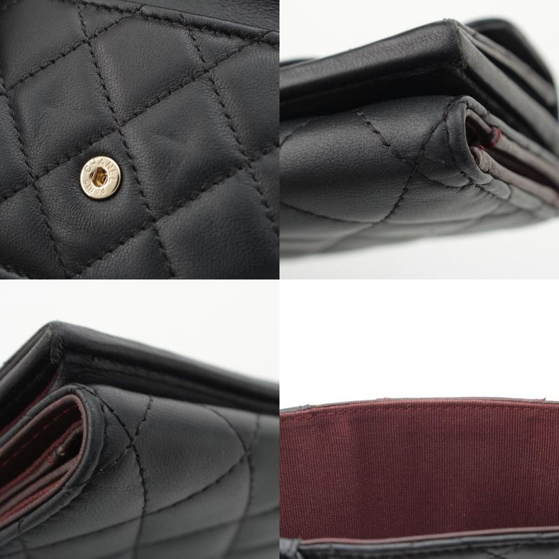 Chanel Lambskin Matelasse Compact Wallet Trifold Black