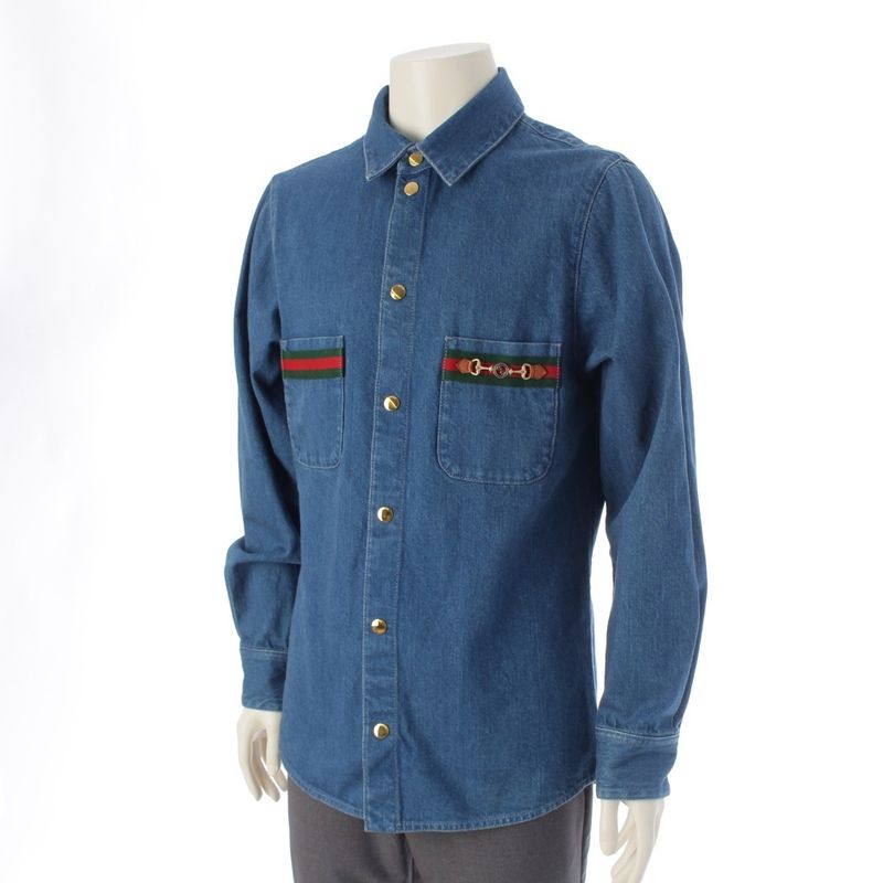 Gucci Webline Sherry Line Denim GG Logo Gold Hardware Long Sleeve Shirt Tops