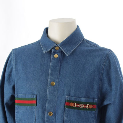 Gucci Webline Sherry Line Denim GG Logo Gold Hardware Long Sleeve Shirt Tops