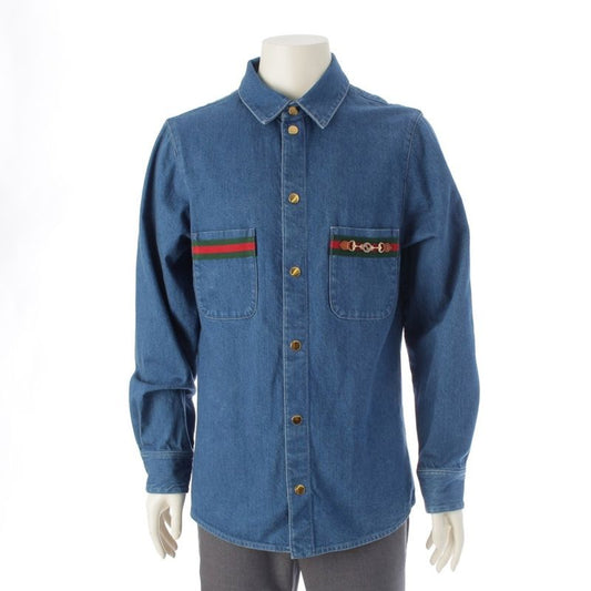 Gucci Webline Sherry Line Denim GG Logo Gold Hardware Long Sleeve Shirt Tops