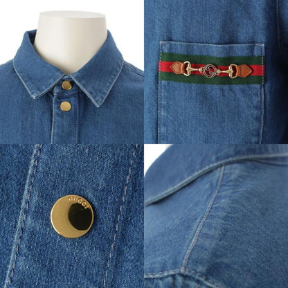 Gucci Webline Sherry Line Denim GG Logo Gold Hardware Long Sleeve Shirt Tops