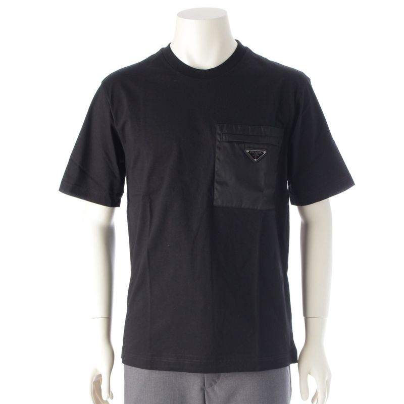 Prada 24 Cotton Re-nylon Triangle Logo Short Sleeve Tee Top Ujn661 Black M