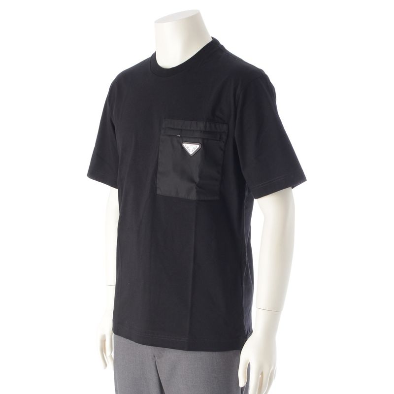 Prada 24 Cotton Re-nylon Triangle Logo Short Sleeve Tee Top Ujn661 Black M