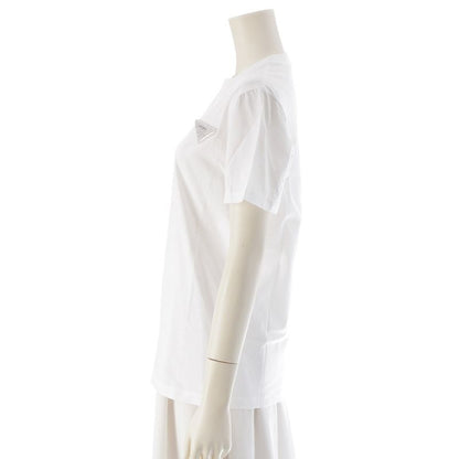 Prada 23 Cotton Triangle Logo Rhinestone Short Sleeve T-shirt Top 35838r White