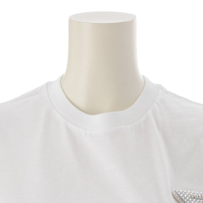 Prada 23 Cotton Triangle Logo Rhinestone Short Sleeve T-shirt Top 35838r White