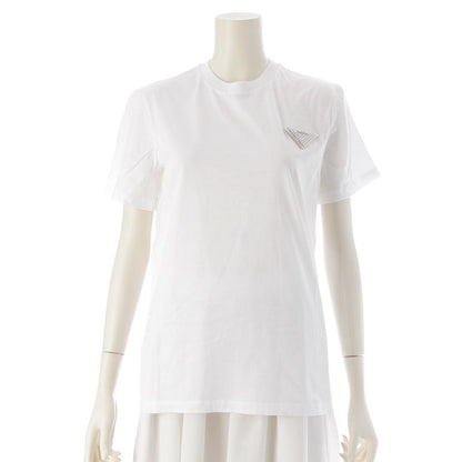 Prada 23 Cotton Triangle Logo Rhinestone Short Sleeve T-shirt Top 35838r White