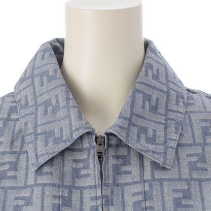 Fendi 24 Denim Zucca Pattern Zip Up Short Sleeve Shirt Jacket Top Flf790 Blue 38