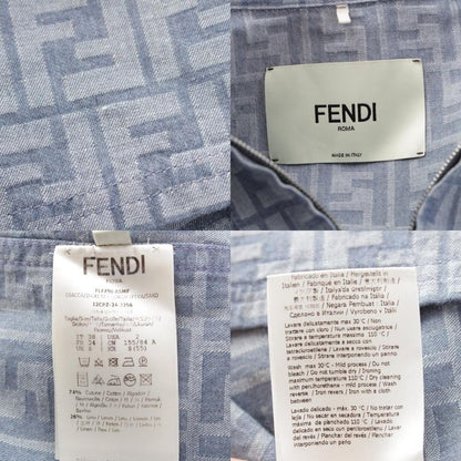 Fendi 24 Denim Zucca Pattern Zip Up Short Sleeve Shirt Jacket Top Flf790 Blue 38