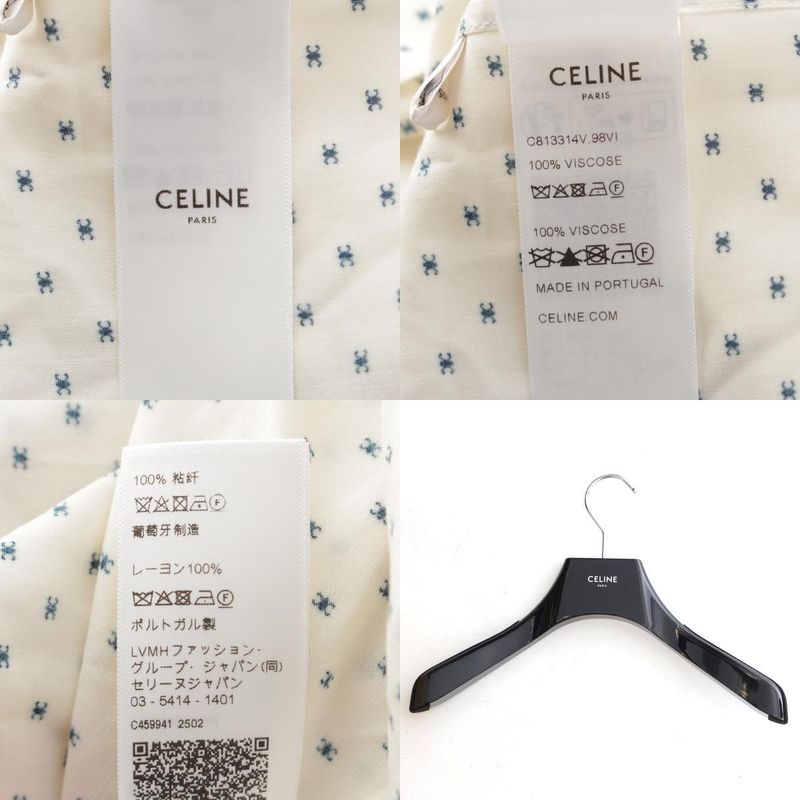 Celine 25 Rayon Viscose Triomphe Loose Blouse Shirt Top C813314v Vanille Navy