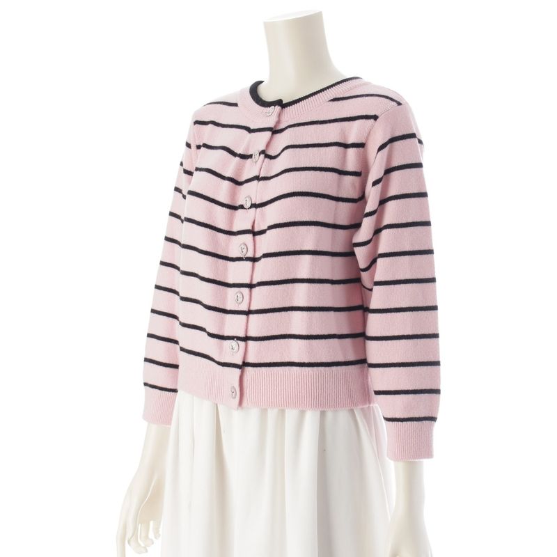 Chanel 2025 Coco Mark Striped Double Face Cardigan Top P79517 Pink 38