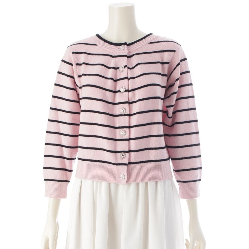 Chanel 2025 Coco Mark Striped Double Face Cardigan Top P79517 Pink 38