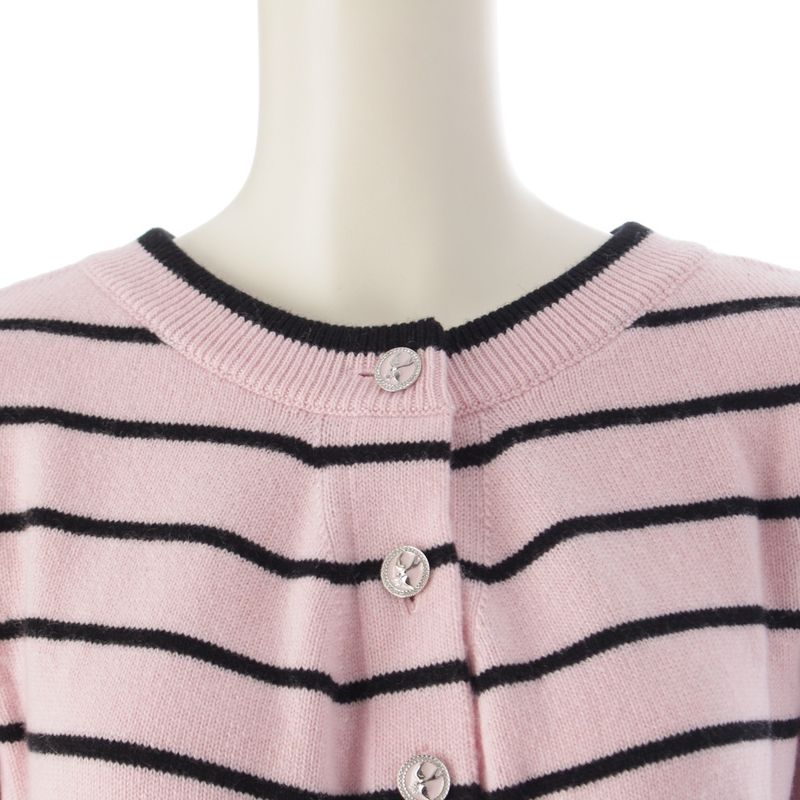 Chanel 2025 Coco Mark Striped Double Face Cardigan Top P79517 Pink 38