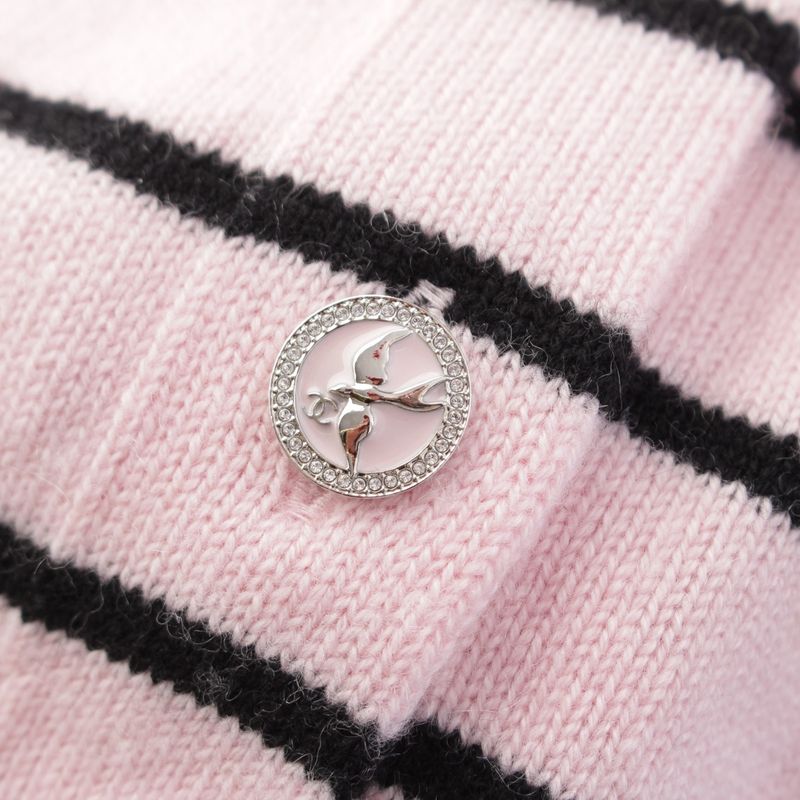 Chanel 2025 Coco Mark Striped Double Face Cardigan Top P79517 Pink 38