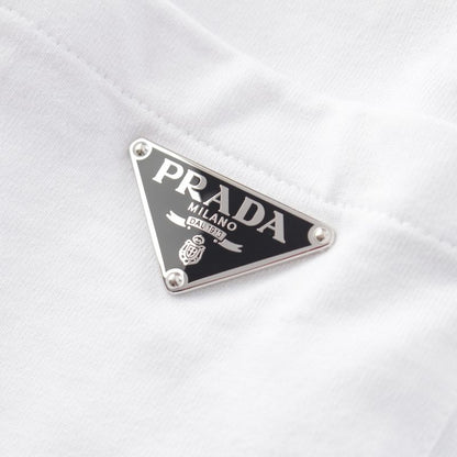 Prada 23 Cotton Triangle Logo Long T Long Sleeve Shirt Top 34642 White S
