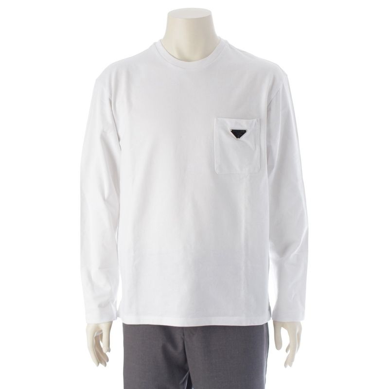 Prada 23 Cotton Triangle Logo Long T Long Sleeve Shirt Top 34642 White S