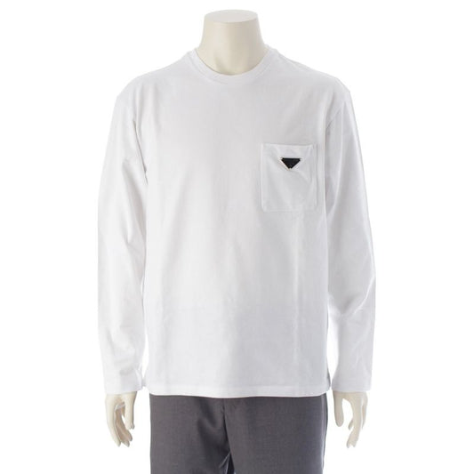 Prada 23 Cotton Triangle Logo Long T Long Sleeve Shirt Top 34642 White S