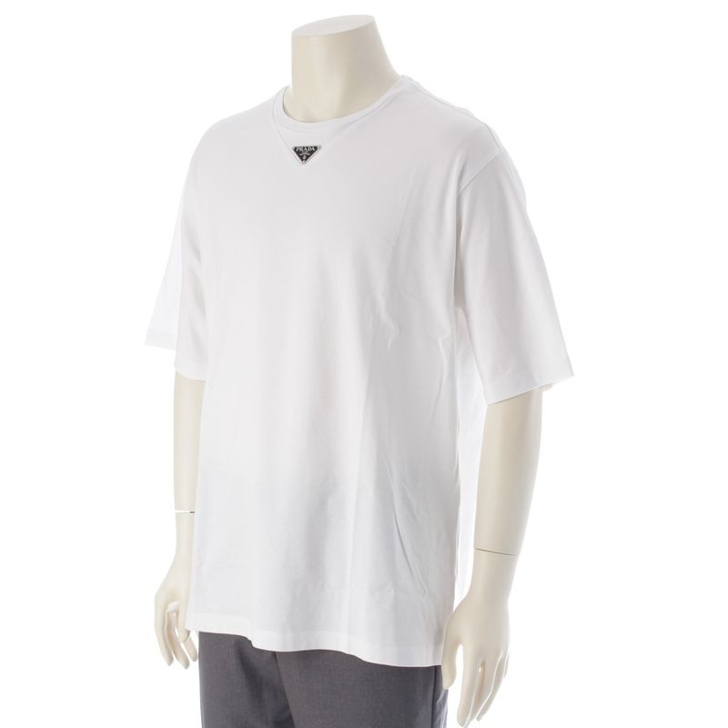 Prada Cotton Triangle Logo Cotton Cool Neck Short Sleeve Tee Ujn861 White M