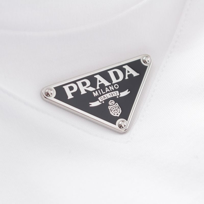 Prada Cotton Triangle Logo Cotton Cool Neck Short Sleeve Tee Ujn861 White M