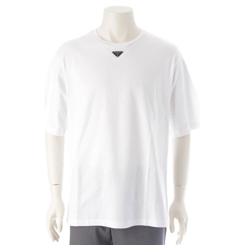 Prada Cotton Triangle Logo Cotton Cool Neck Short Sleeve Tee Ujn861 White M