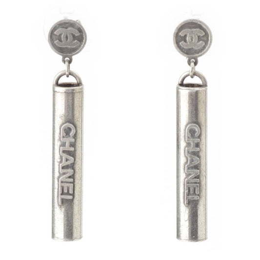 Chanel Sv925 Coco Mark Logo Earrings Silver