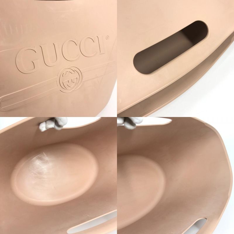 Gucci Handbag Bucket Bag Logo Laundry Bag 511261 Rubber Beige