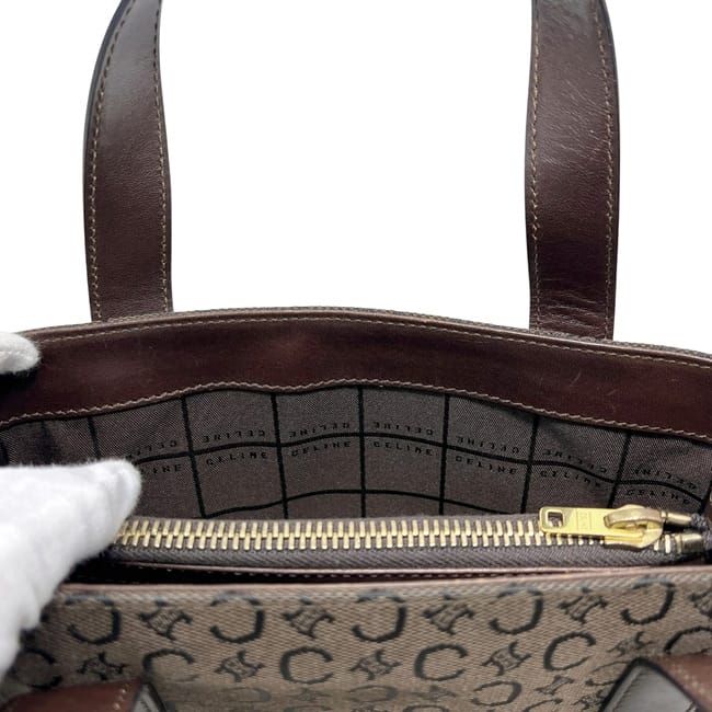 Celine Handbag Brown C Macadam Excellent Condition Canvas Leather Preowned
