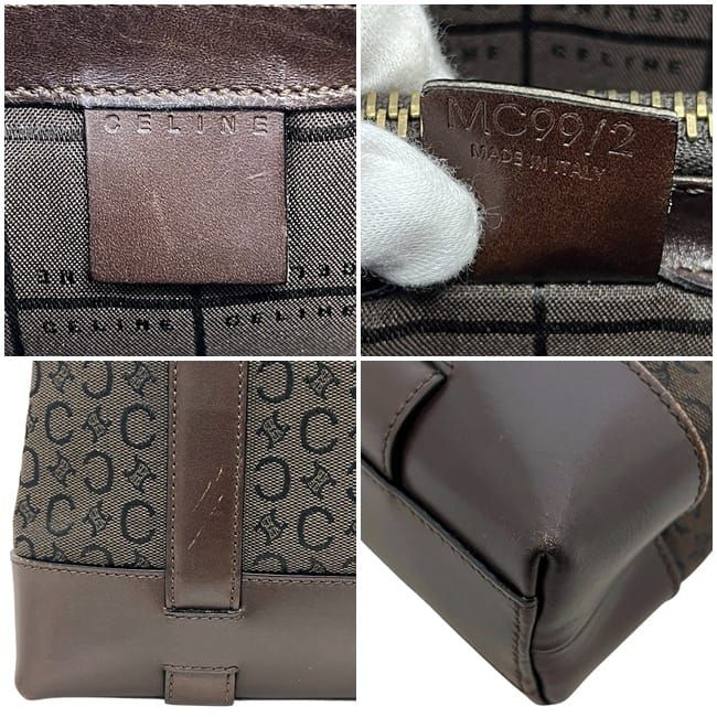 Celine Handbag Brown C Macadam Excellent Condition Canvas Leather Preowned