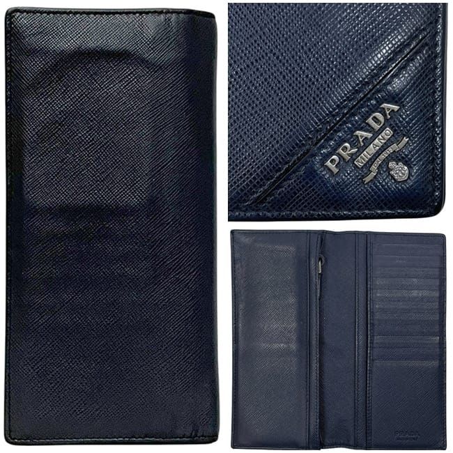 Prada Bifold Long Wallet Navy 2mv836 Excellent Condition Wallet Saffiano