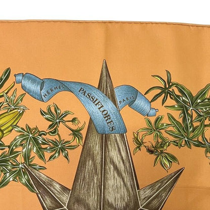 Hermes Scarf Carré 90 Orange Beige Passiflores