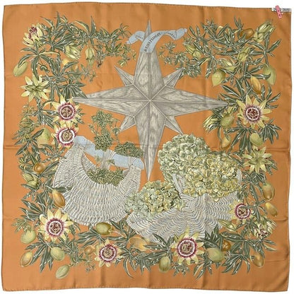 Hermes Scarf Carré 90 Orange Beige Passiflores