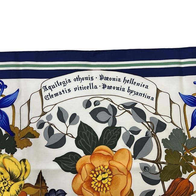 Hermes Scarf Carré 90 White Navy Hellas Flowers Excellent Condition