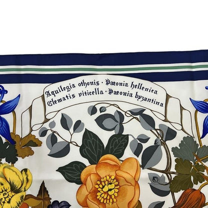 Hermes Scarf Carré 90 White Navy Hellas Flowers Excellent Condition