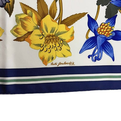 Hermes Scarf Carré 90 White Navy Hellas Flowers Excellent Condition