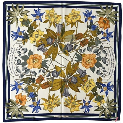 Hermes Scarf Carré 90 White Navy Hellas Flowers Excellent Condition