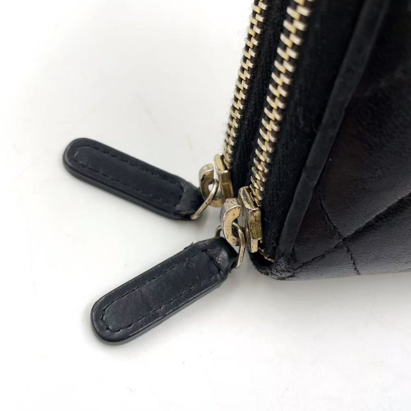 Chanel Matelasse Double Zip Wallet Serial Number 20 Lambskin Black Wallet Gold