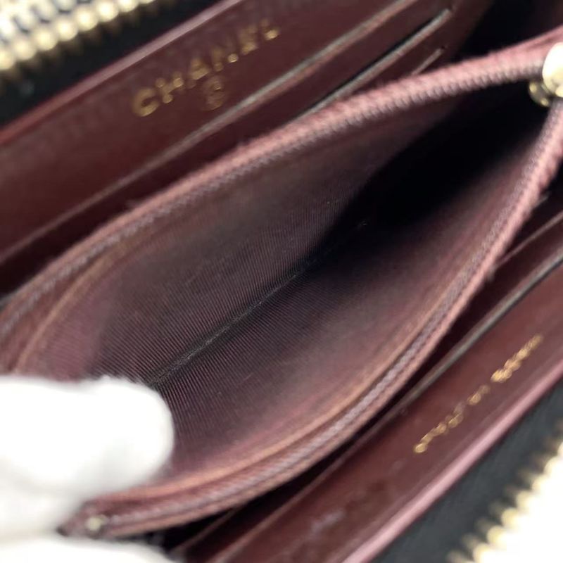 Chanel Matelasse Double Zip Wallet Serial Number 20 Lambskin Black Wallet Gold