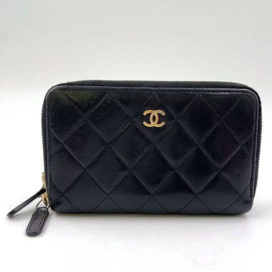 Chanel Matelasse Double Zip Wallet Serial Number 20 Lambskin Black Wallet Gold