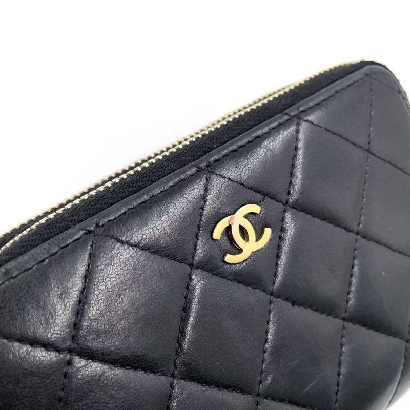 Chanel Matelasse Double Zip Wallet Serial Number 20 Lambskin Black Wallet Gold