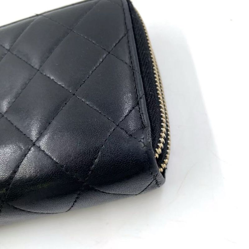 Chanel Matelasse Double Zip Wallet Serial Number 20 Lambskin Black Wallet Gold
