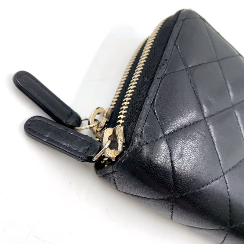 Chanel Matelasse Double Zip Wallet Serial Number 20 Lambskin Black Wallet Gold