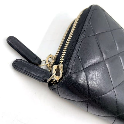 Chanel Matelasse Double Zip Wallet Serial Number 20 Lambskin Black Wallet Gold