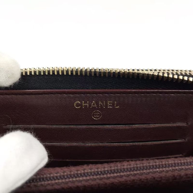 Chanel Matelasse Double Zip Wallet Serial Number 20 Lambskin Black Wallet Gold