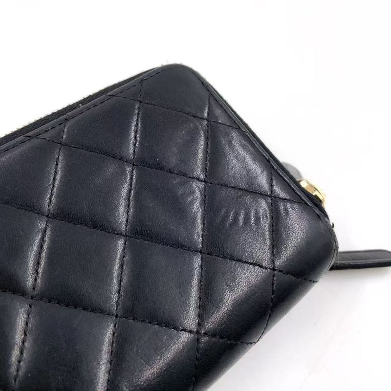 Chanel Matelasse Double Zip Wallet Serial Number 20 Lambskin Black Wallet Gold