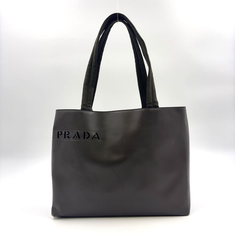 Prada Leather Khaki Green Tote Bag
